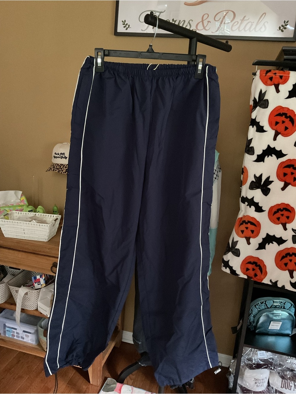 Women's Navy Track Pants with White Piping
